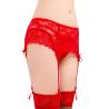 Tanga con liguero de encaje rojo Queen Lingerie, en tres cuartos con lazos en las ligas
