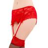 Tanga con liguero de encaje rojo Queen Lingerie, de lado en tres cuartos