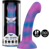 Mythology Dion Galactic M con vibración, dildo morado y azul junto a su caja