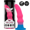 Mythology Kuno Utopia S con vibración, dildo rosa y azul junto a su caja