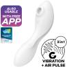 Satisfyer Curvy Trinity 5+ blanco con el icono 3 en 1 y la app