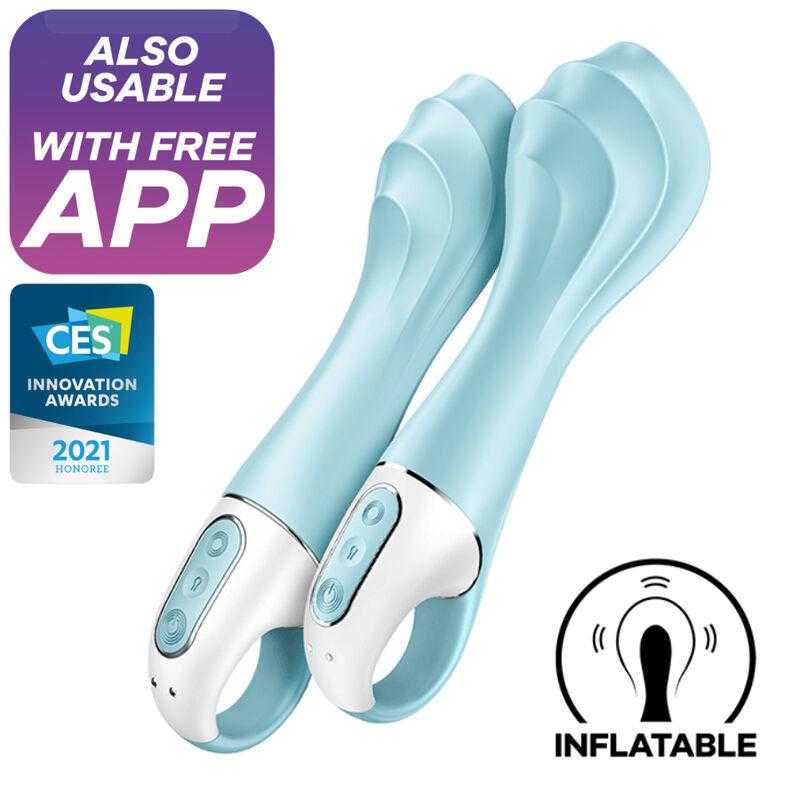 Satisfyer air pump vibrator 5+ vibrador punto g inflable app - azul