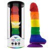 Mythology Corey Pride L, dildo multicolor arcoíris junto a su caja