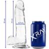 Medidas del dildo Xray Clear de 20 cm junto a una lata