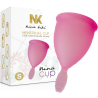 Copa menstrual Nina Cup rosa talla S junto a su caja