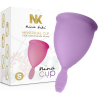 Copa menstrual Nina Cup lila talla S junto a su caja