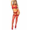 Set de 3 piezas de encaje rojo Leg Avenue, cuerpo entero de frente con tacones