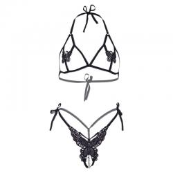 Leg avenue set dos piezas sujetador y tanga de mariposas y perlas talla unica - negro