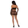 Vestido de encaje con guantes Leg Avenue negro, cuerpo entero de espaldas