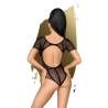 Teddy Penthouse Be Mine negro de red y manga corta, de espaldas con espalda abierta