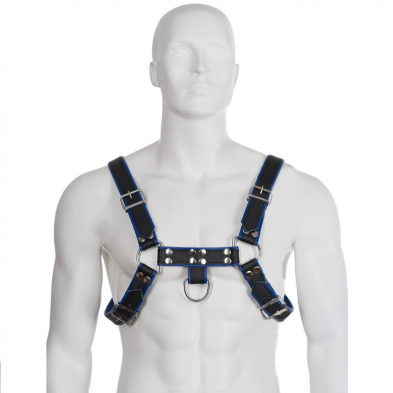 Leather body arnes cuero azul y negro chest bulldog