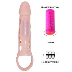 Baile funda extensora pene con vibracion y strap 13,5 cm carne - - 4
