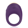 Treasure Robin anillo vibrador morado, de frente con el detalle dorado
