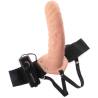 Dildo hueco natural con arnés y mando de vibración