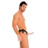Hombre de pie con el arnés elástico y el dildo hueco natural Fetish Fantasy