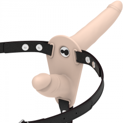 Fetish submissive arnés doble penetración vibrador flesh up