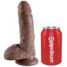 King Cock 7 chocolate con testículos de perfil, junto a una lata