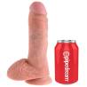 King Cock 8 pulgadas con testículos claro junto a una lata