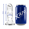 Dildo X Ray Clear de 12 cm junto a una lata: 10 cm insertables y 2,6 cm de diámetro