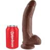 King Cock 9 pulgadas con testículos marrón junto a una lata