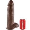 King Cock 12 pulgadas con testículos marrón junto a una lata