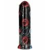 Dildo negro recto All Black dentro de un envoltorio transparente con logotipos
