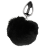 Coquette plug anal de metal con pompón talla L, plug metálico con pompón