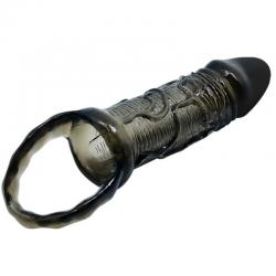 Baile funda extensora pene con strap para testiculos negro 13.5 cm