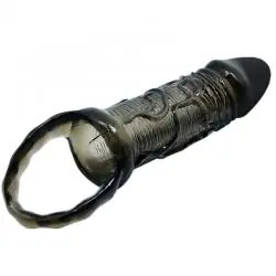 Baile funda extensora pene con strap para testiculos negro 13.5 cm