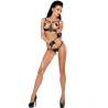 Set negro con esposas de red Me-Seduce Janice, de frente, cuerpo entero