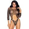 Body de rejilla con anillas Leg Avenue Bad Babe negro, de frente
