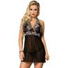 Babydoll Halter Subblime Negro y Encaje Blanco, de frente