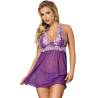 Babydoll Halter Subblime Lila con Encaje Blanco, en lila, de frente