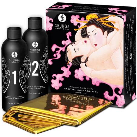 Shunga gel de masaje erotico cuerpo a cuerpo oriental fresas y champagne. - 1