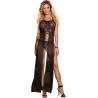 Vestido Largo Abierto Subblime Negro y Tanga, de cuerpo entero, de frente