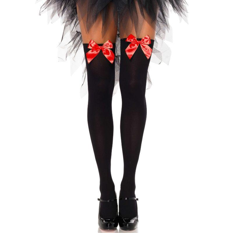 Leg avenue medias altas negras con lacito rojo talla unica Leg avenue medias altas negras con lacito rojo talla unica