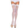 Medias Leg Avenue Alix blancas con ribete de encaje en el muslo, tacones nude