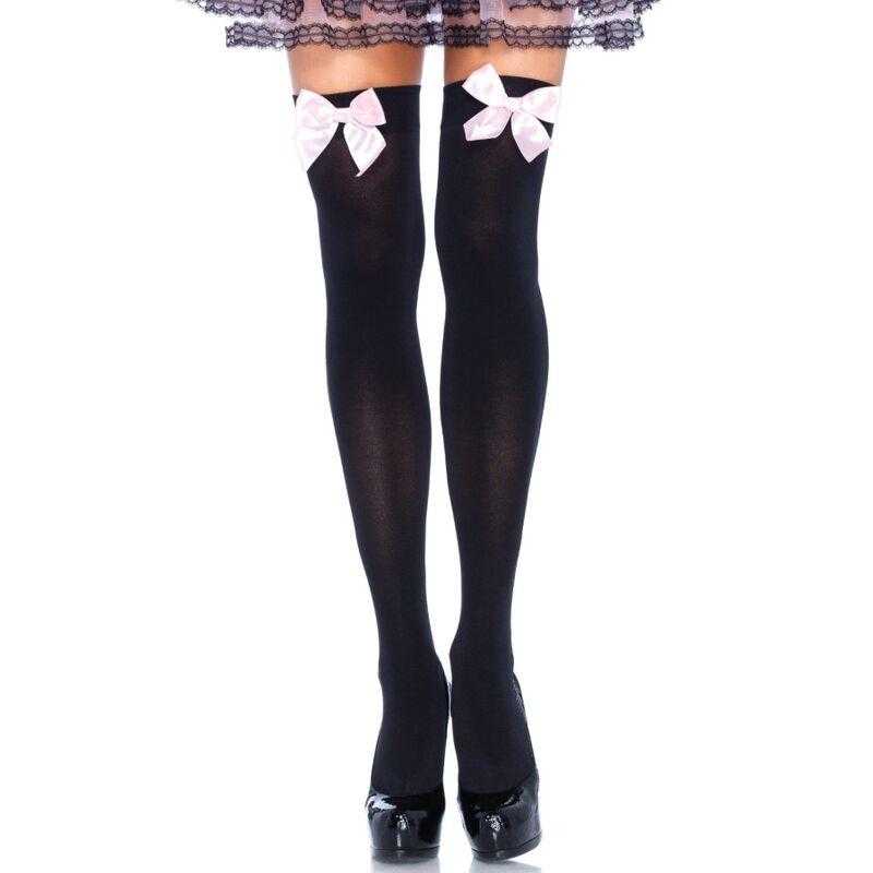 Leg avenue medias altas negras con lacito rosa talla unica Leg avenue medias altas negras con lacito rosa talla unica