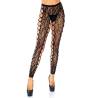 Mallas sin pie de encaje de leopardo Leg Avenue, de frente con tanga negro