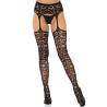 Medias de encaje con liguero Leg Avenue Gia, de frente con tanga negro