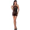 Minivestido halter de red Passion BS063 negro, modelo de frente
