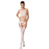 Bodystocking Passion BS047 blanco con aberturas, modelo de frente