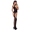 Bodystocking de encaje y rejilla Passion BS061 en negro, modelo de frente