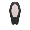 Satisfyer Double Joy negro, vista superior con el panel rosa