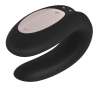Satisfyer Double Joy negro de lado con el panel rosa