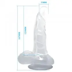 Baile dildo realistico con ventosa y testiculos 16.7 cm transparente