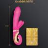 Gvibe Grabbit Mini rosa con sus medidas y una tarjeta para comparar
