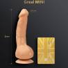 Gvibe Greal Mini natural con sus medidas y una tarjeta para comparar