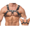 Arnés Leather Body Chain Harness III puesto, de frente y de espaldas
