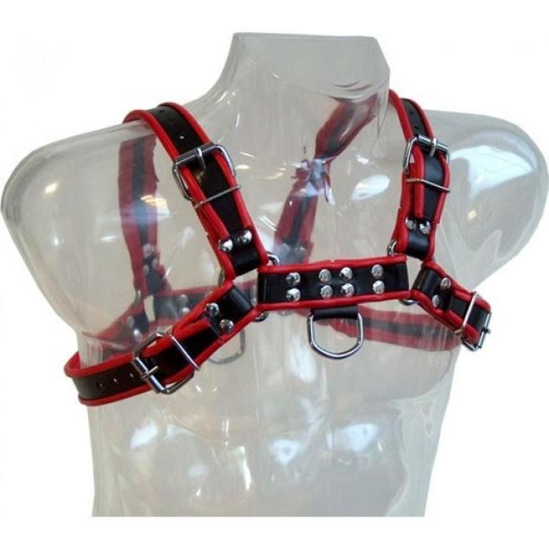 Leather body chain harness iii black / red